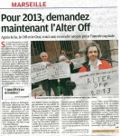 article provence 25 avril 2012 conférence presse du 24  devant la Poste Colbert.